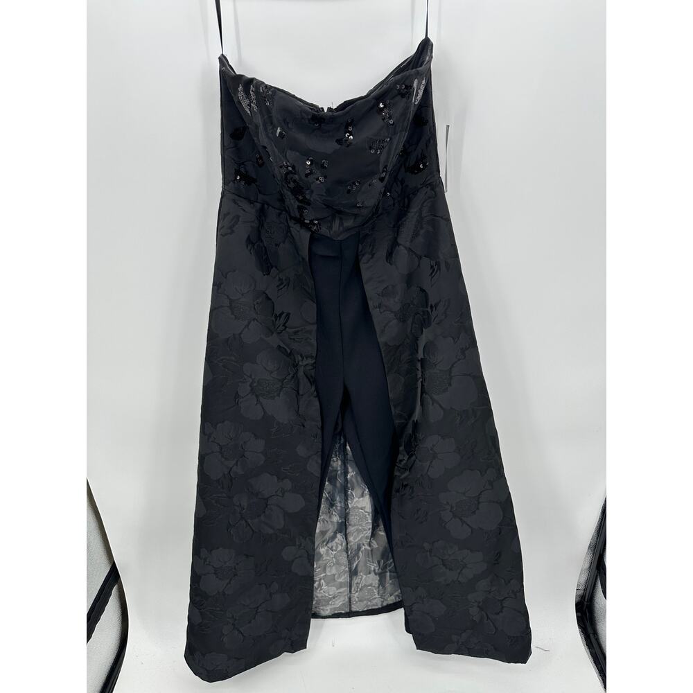Venus Black Floral Jacquard Strapless Jumpsuit with Overskirt‎ Sequin Size 16